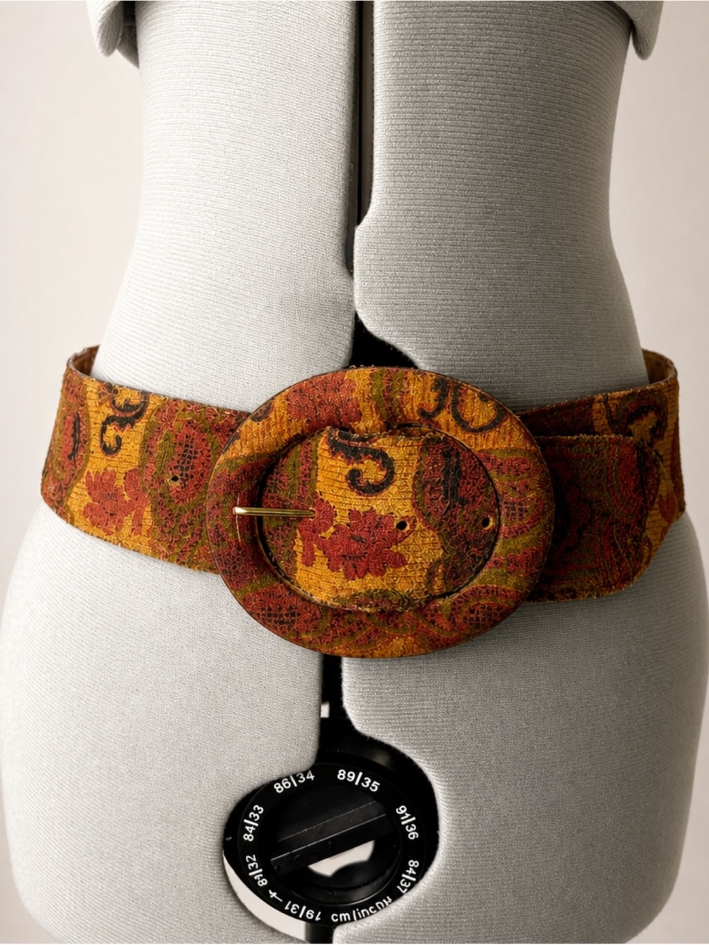 Jenny& The Boys Leather & Tapestry Paisley 2” W Belt, Oval Buckle, brown/grn, M - Picture 6 of 8